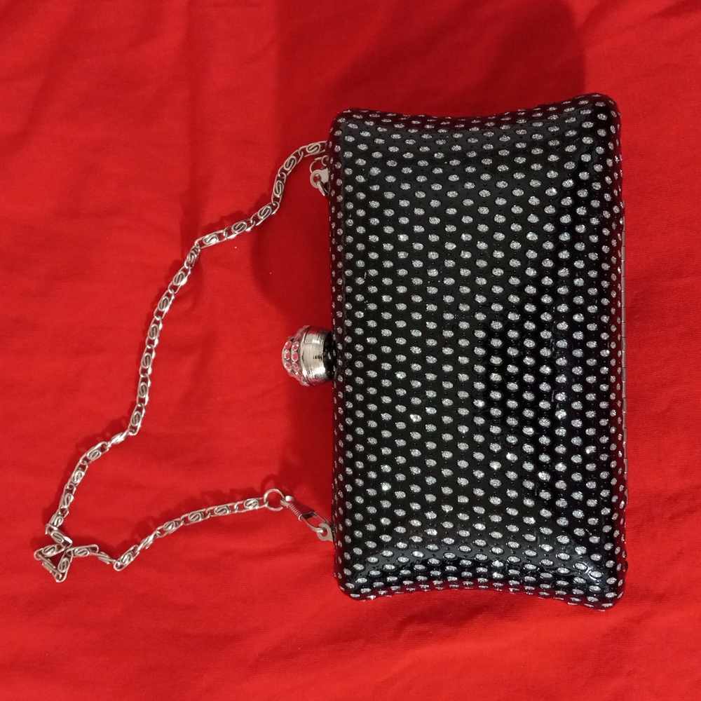 Jeweled Evening Handbag Purse Clutch Chain Strap 4" X 6" Black Lined